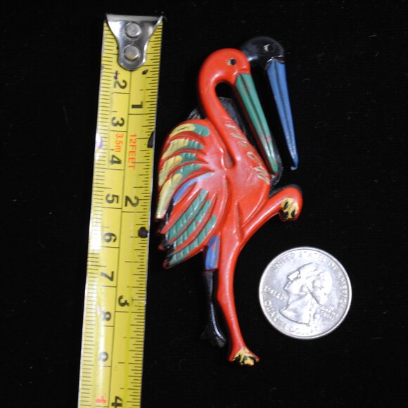 Large Vintage Early Plastic Red & Black Dancing Flamingos Brooch - Picture 10 of 10
